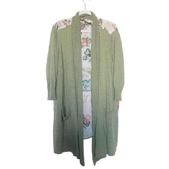 Melissa McCarthy Seven7 Floral Boho Cardigan Open Front Drape Green Fall Sz 2X - Picture 3 of 10
